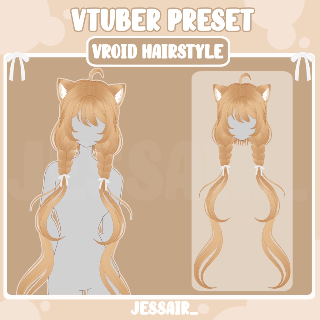 【VRoid 髪型 - Hairstyle Preset】Long Cute Pigtails Hairstyle with PHYSICS and Ears | Cute | Giggle | Aesthetic | Vtuber Girl |