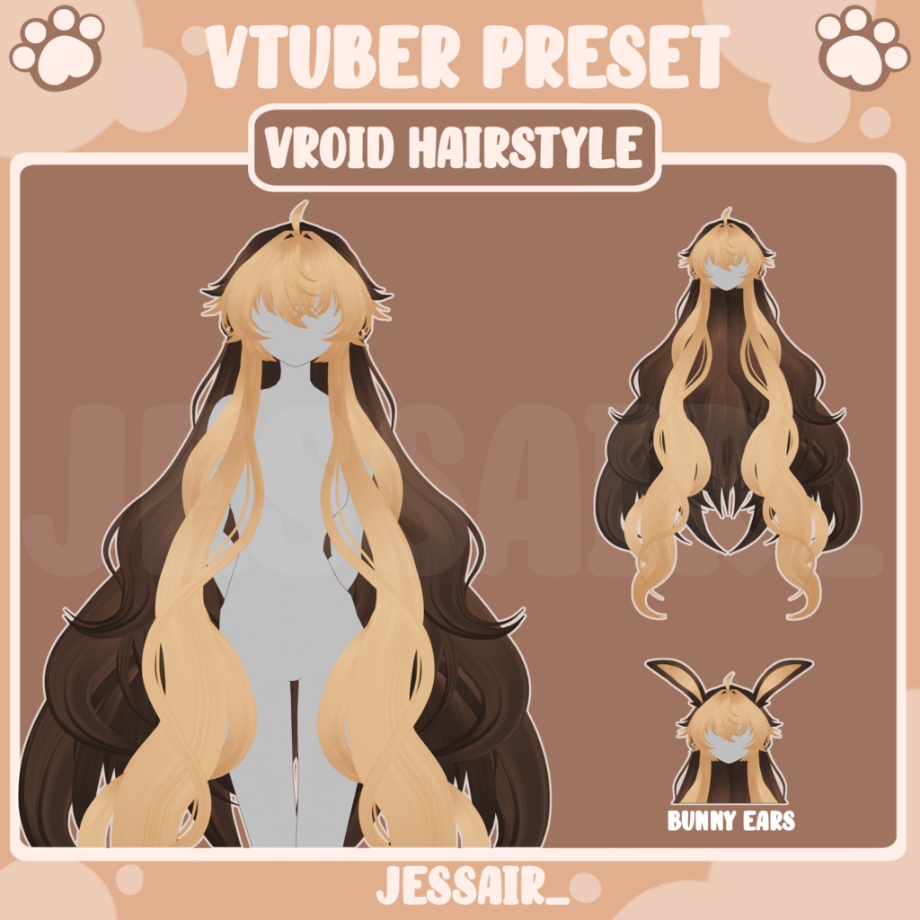 【VRoid 髪型 - Hairstyle Preset】Very Long Cute Hairstyle with PHYSICS and Bunny Ears | Cute | Giggle | Aesthetic | Vtuber Girl |