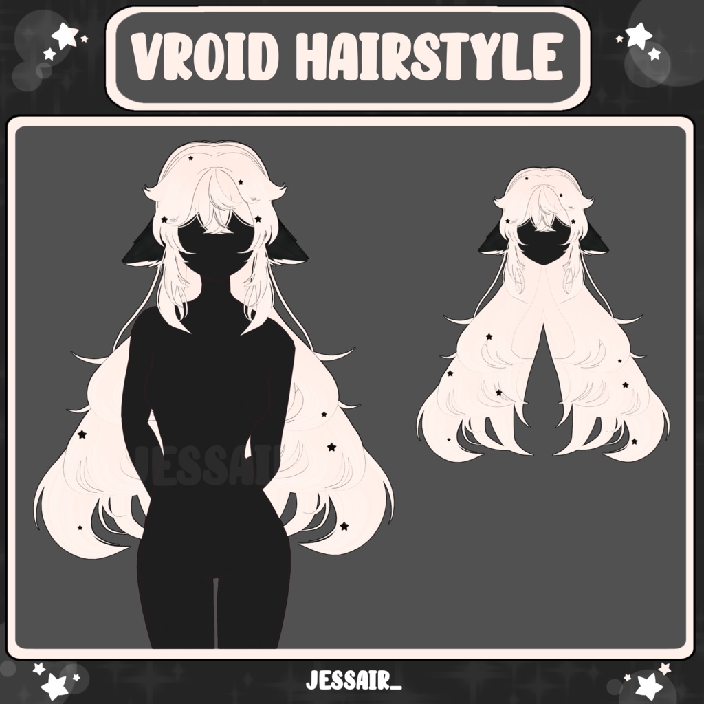 【VRoid 髪型 - Hairstyle Preset】Long Cute Hairstyle with PHYSICS and Ears | Cute | Giggle | Stars | Vtuber Girl |