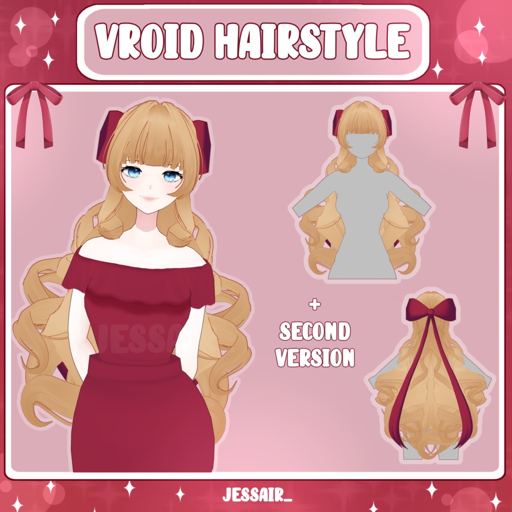 【VRoid 髪型 - Hairstyle Preset】Long Curly Cute Hairstyle with PHYSICS | Cute | Ribbon | Vtuber Girl |