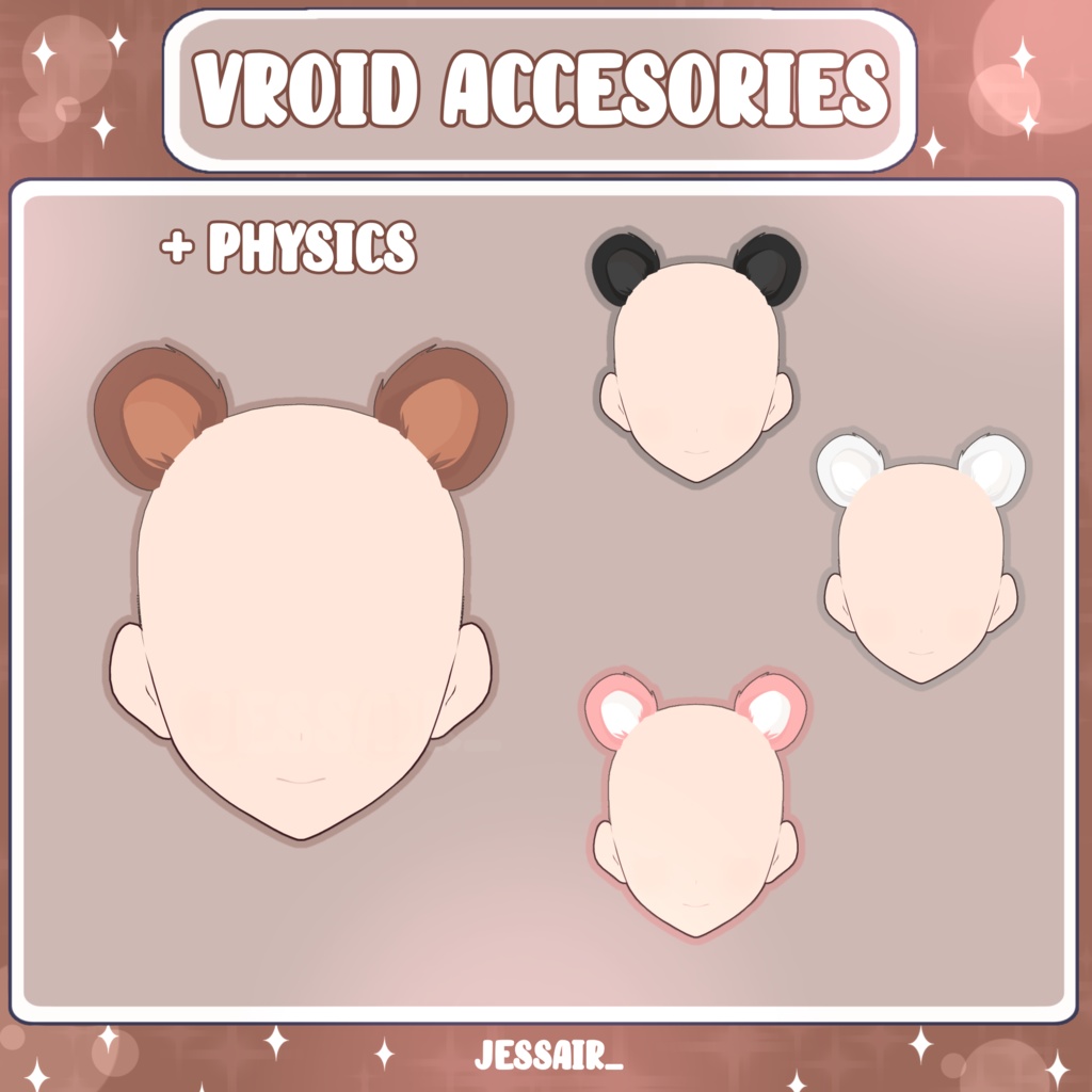 【VRoid アクセサリー】Cute Head Accessorie | Bear Ears | Animal Ears | With Physics