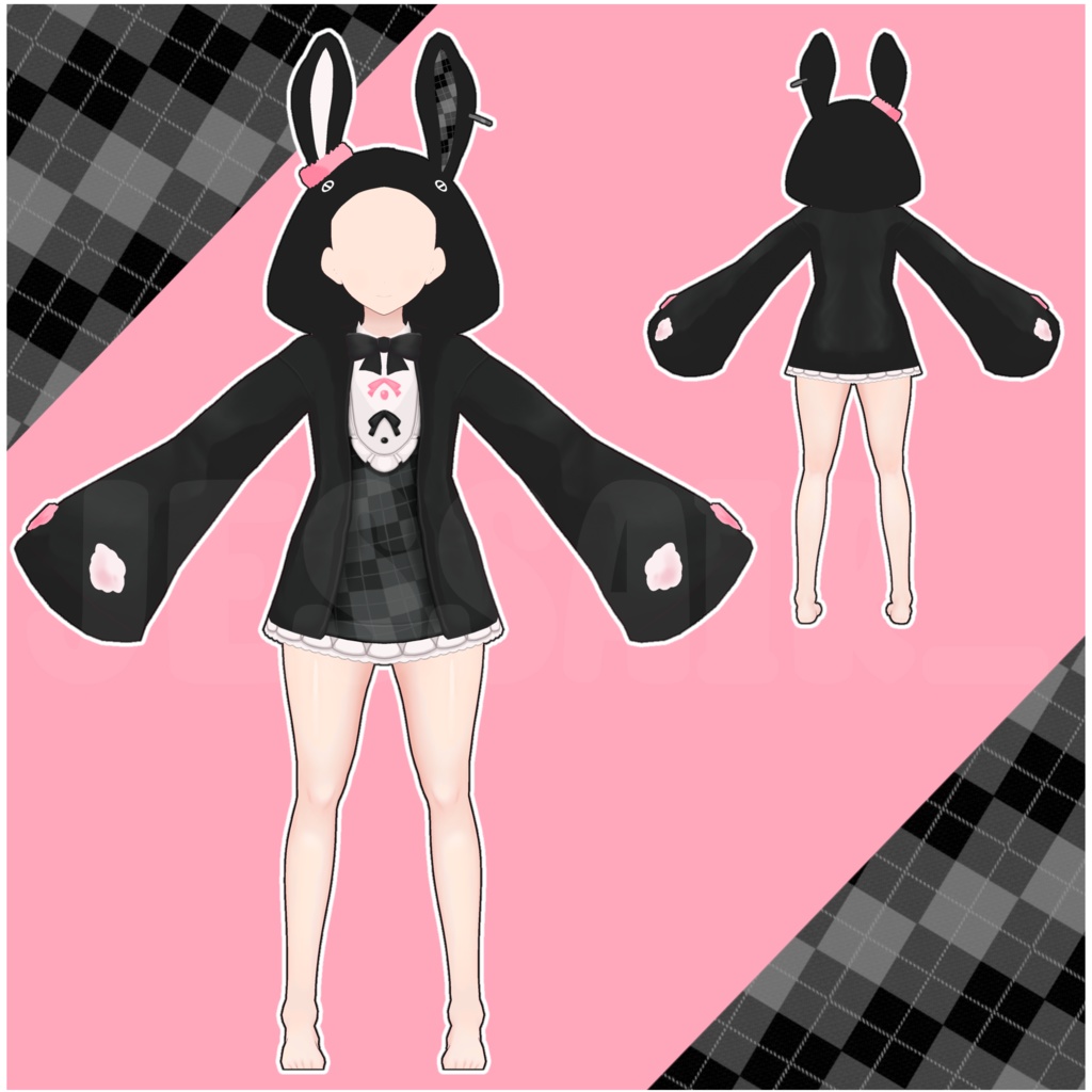 【VRoid デーモネスコスチューム】Bunny Hoodie with PHYSICS | Clothing Preset | Cute | Vroid Clothes and Textures | Cute | Kawaii | Doll