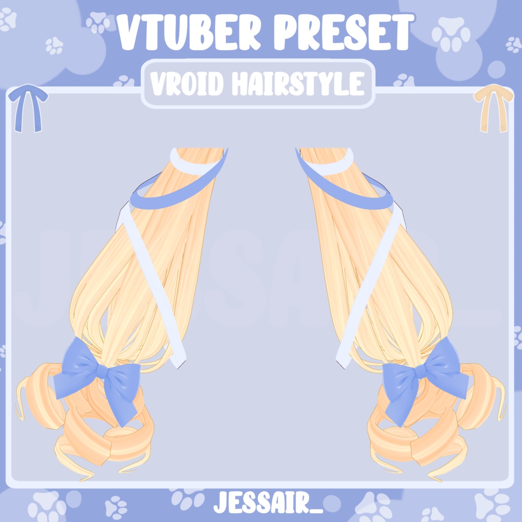 【VRoid 髪型 - Hairstyle Preset】Long Pigtails Hairstyle with PHYSICS and animal ears | Ribbon | Cute | Pastel | Fantasy | Vtuber Hairstyle Preset