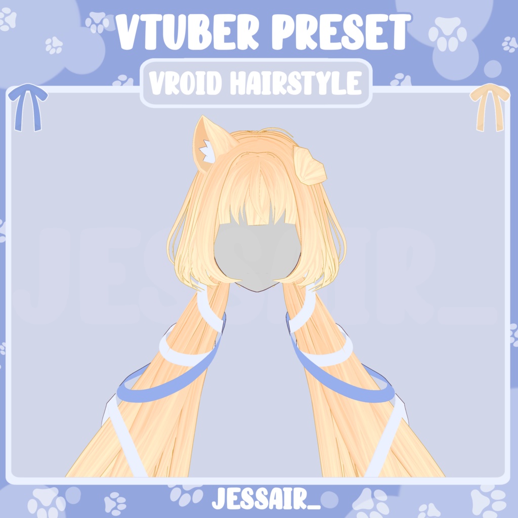 【VRoid 髪型 - Hairstyle Preset】Long Pigtails Hairstyle with PHYSICS and animal ears | Ribbon | Cute | Pastel | Fantasy | Vtuber Hairstyle Preset