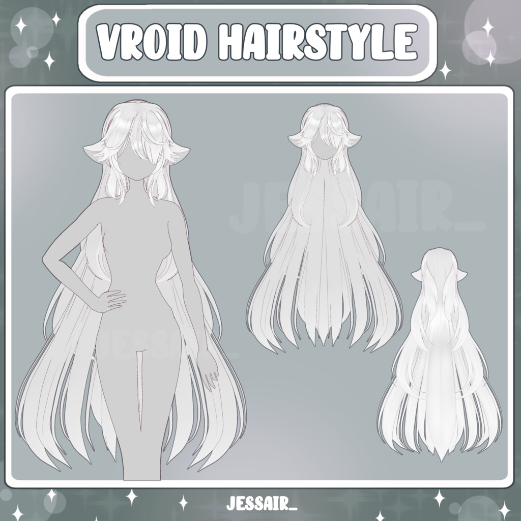 【VRoid 髪型 - Hairstyle Preset】White Long Hairstyle with PHYSICS and ears | Giggle | Cute | Fantasy | Vtuber Hairstyle Preset