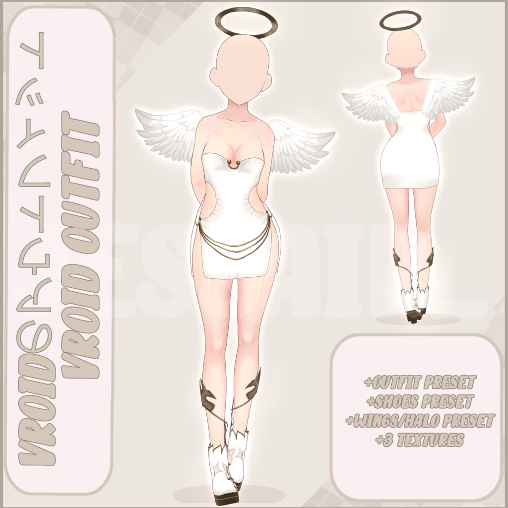 【VRoid デーモネスコスチューム】Angel Outfit | Vroid Preset | Vtuber Starter Pack | Texture | Custome | Vroid Clothes and Textures | Angel Wings | Halo