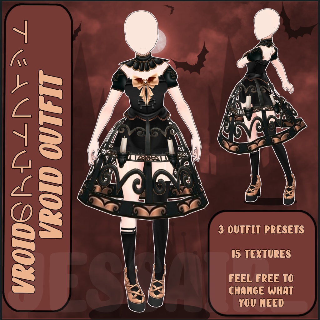 【VRoid デーモネスコスチューム】 Halloween Candle Dress with PHYSICS | Vroid Preset | Vtuber Starter Pack | Texture | Custome | Vroid Clothes and Textures | Halloween | 2026 | Custome | Cute | Elegant