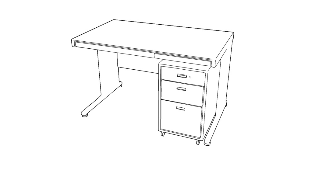 【3D素材_fbx】オフィスデスク(デスクワゴン付き)