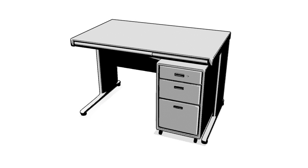 【3D素材_fbx】オフィスデスク(デスクワゴン付き)