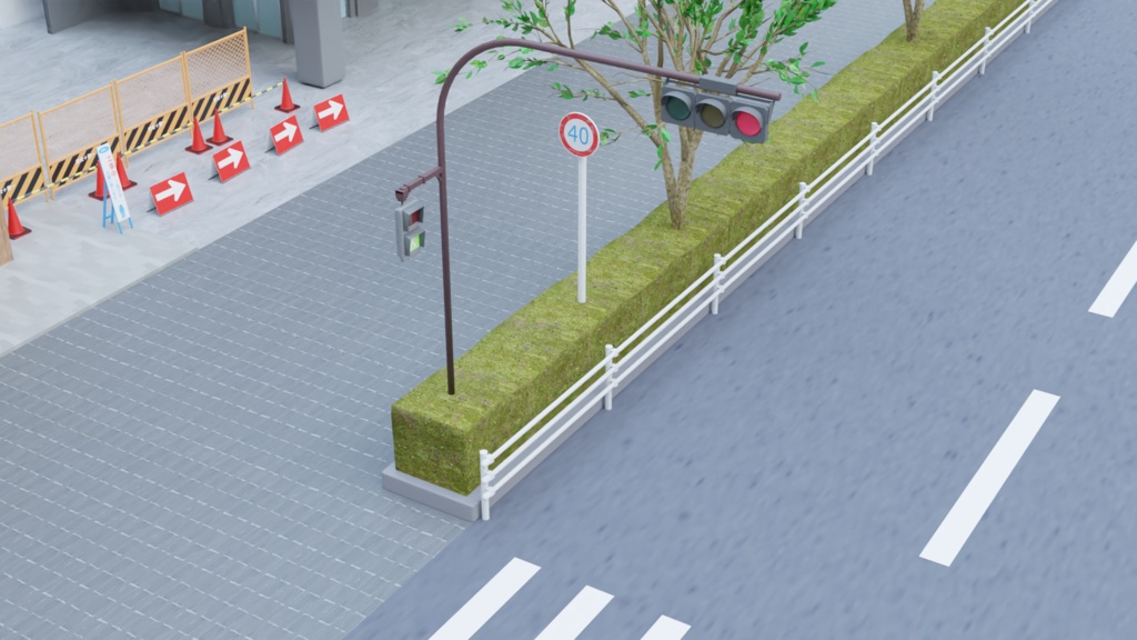 【3D素材_fbx】歩行者用付き信号機／赤