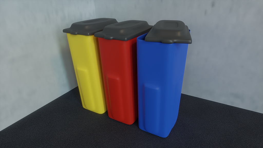 【3D素材_fbx】3色ゴミ箱