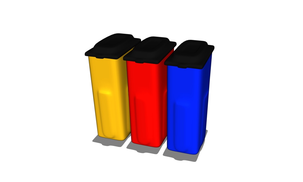 【3D素材_fbx】3色ゴミ箱
