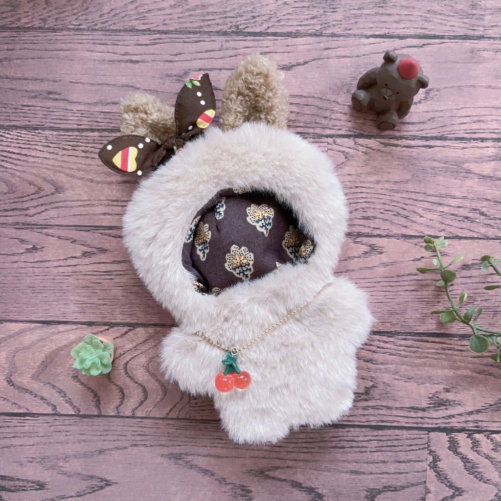 10cm ぬい用 もこみみしっぽの子うさぎの着ぐるみ