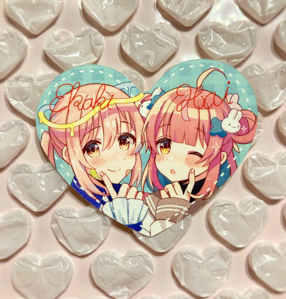 えかきちゃんとはいちゃんのプリクラ風ハートステッカー  