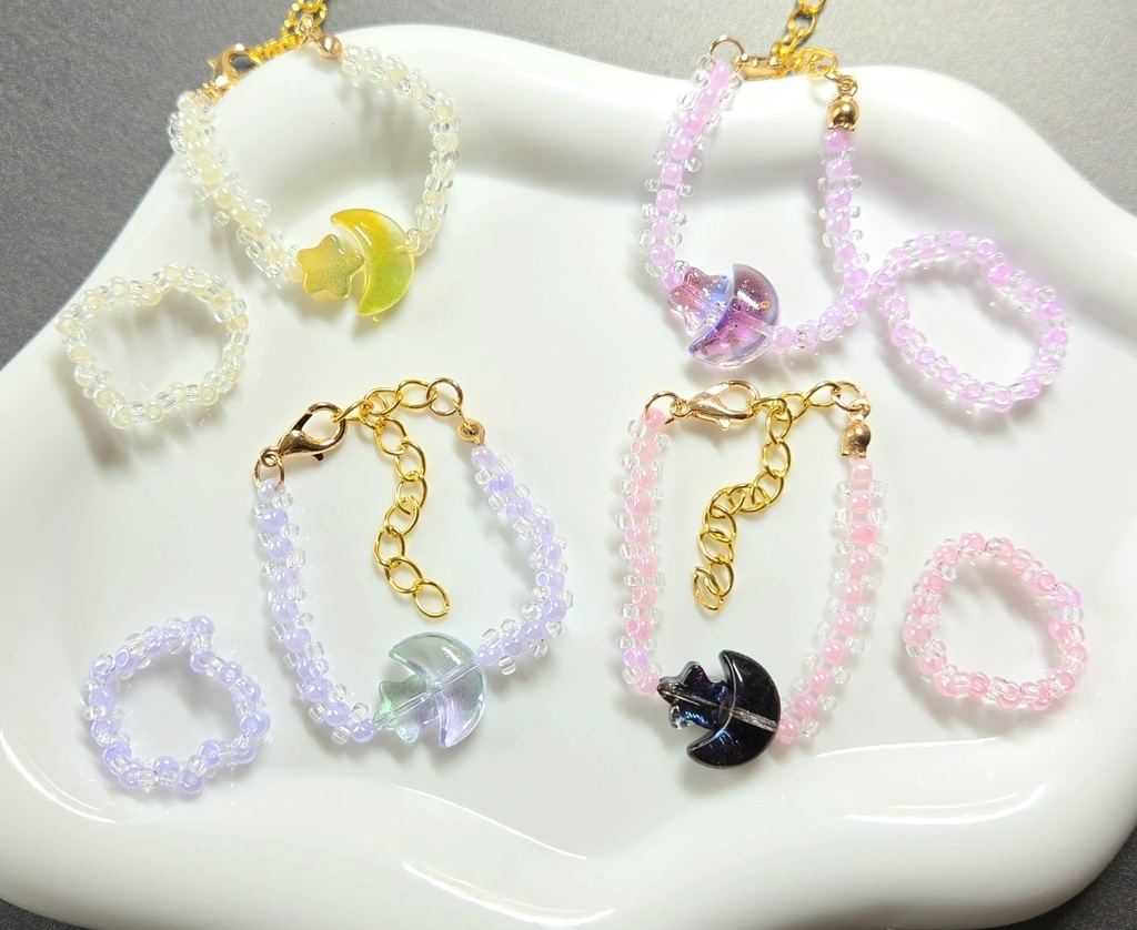 ぬいちゃんと一緒!月と星のネックレス&リング