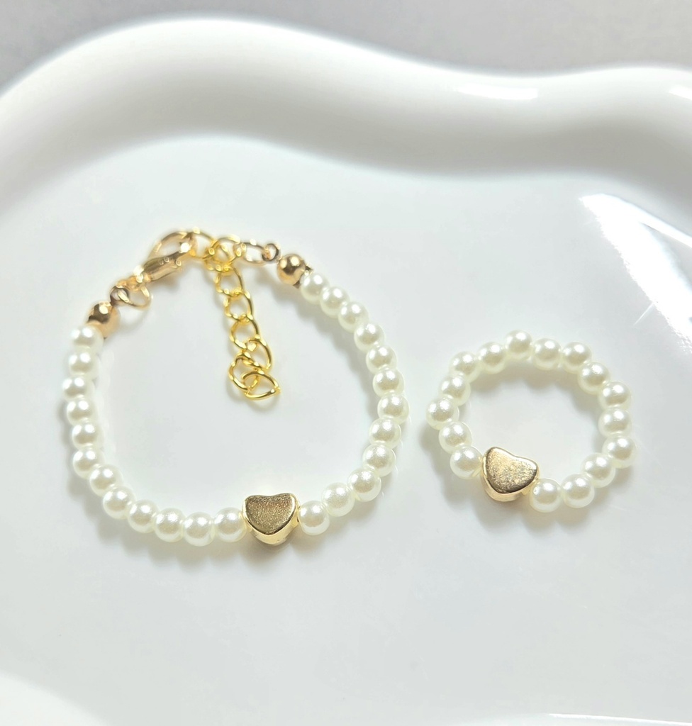 ぬいちゃんと一緒!パールとハートのネックレス&リング