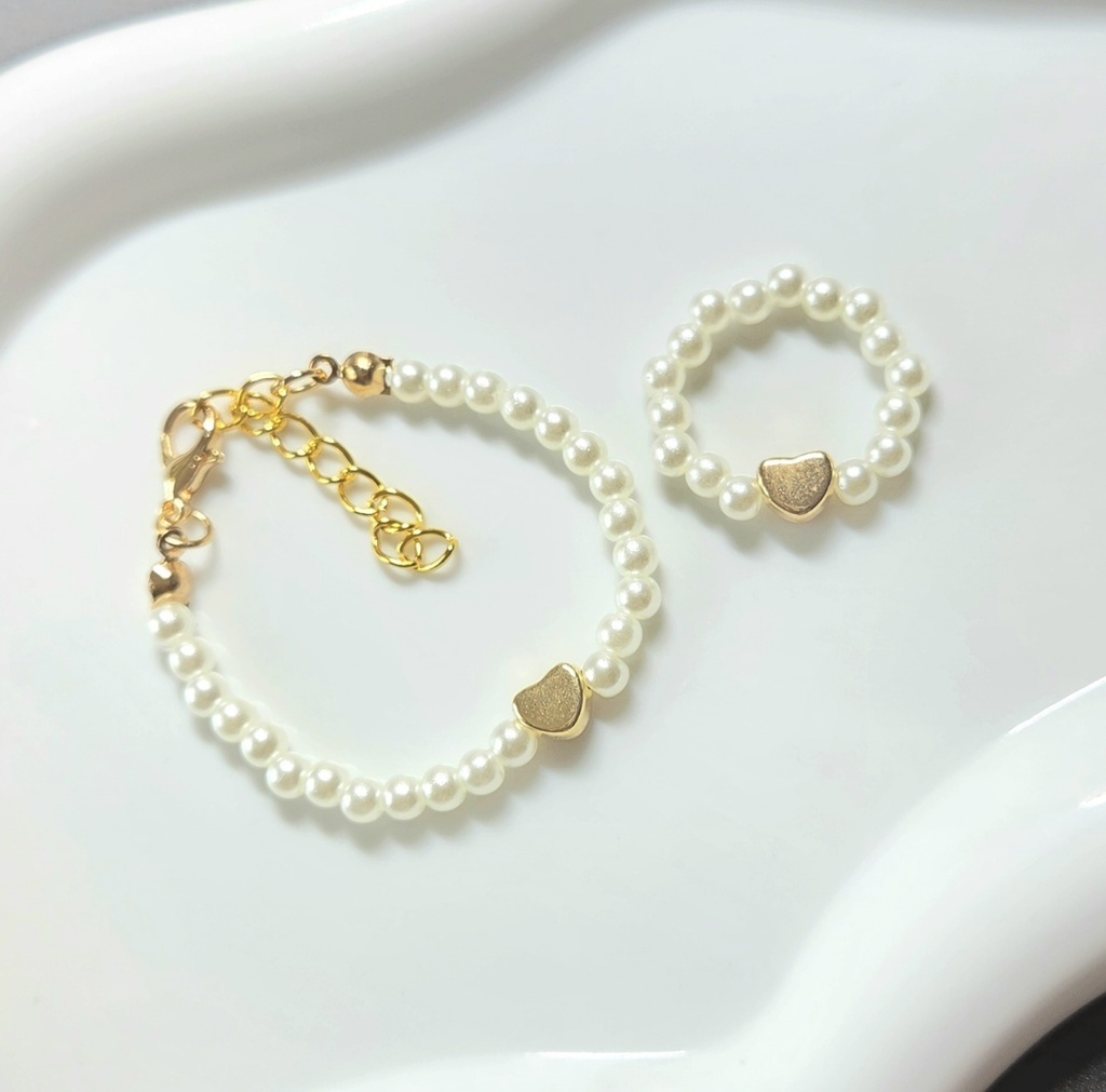 ぬいちゃんと一緒！パールとハートのネックレス&リング