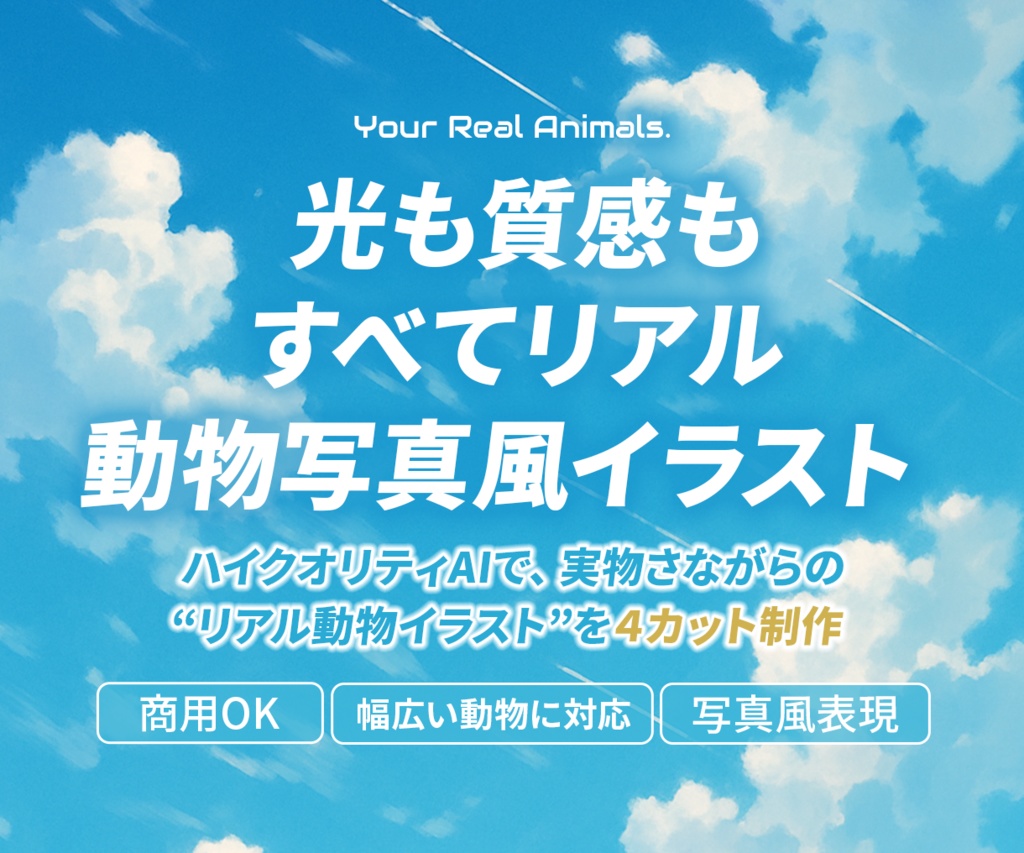 お試し無料【ペット・動物の写真風イラスト】オーダーメイド(AI生成・4枚セット)