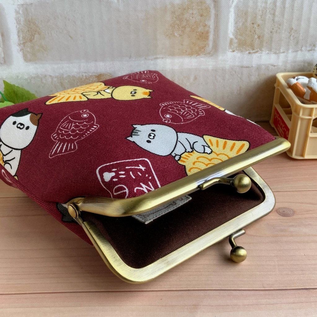 縦長がま口ポーチ 赤