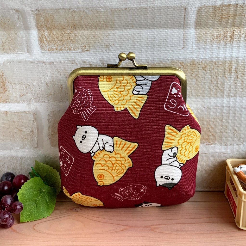 縦長がま口ポーチ 赤