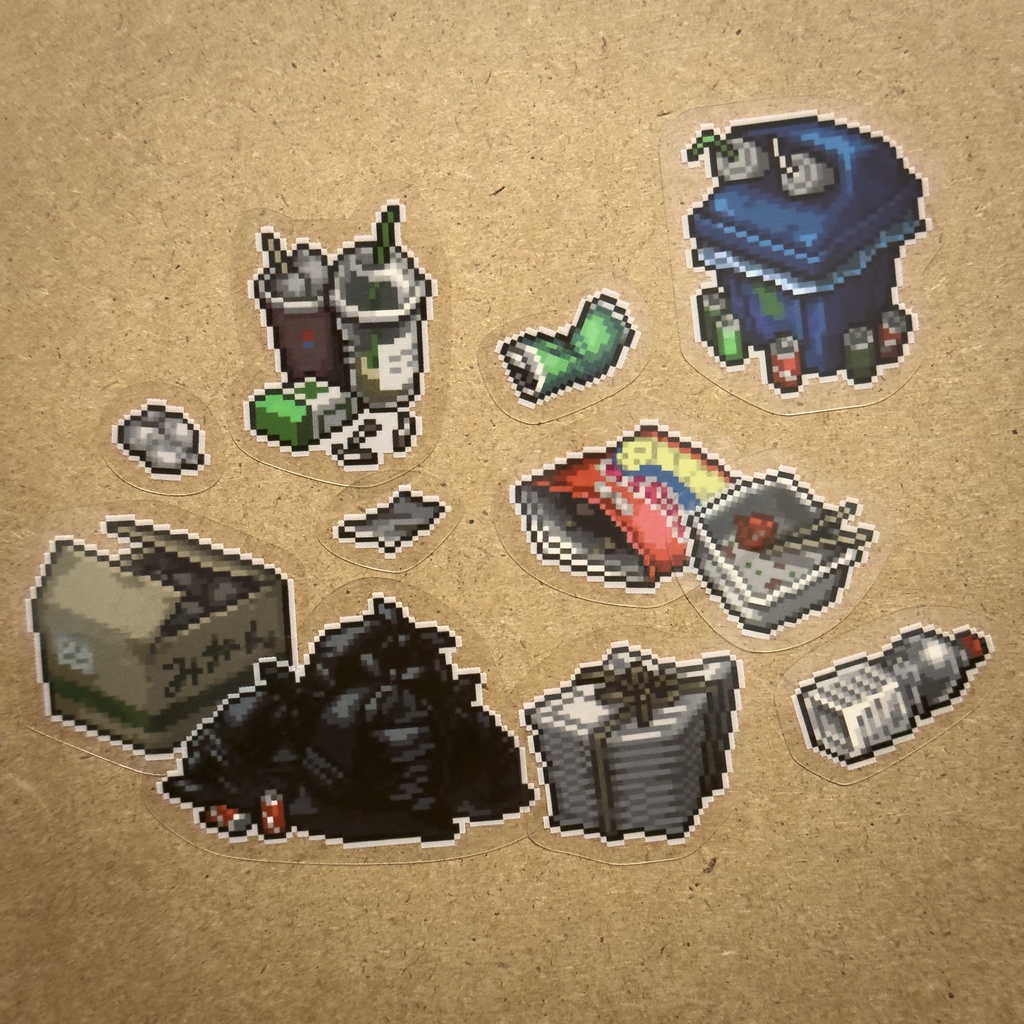 【ドット絵シールシリーズ】街角のゴミ シール 【PixelArt Sticker Series】Street Corner Trash – Sticker