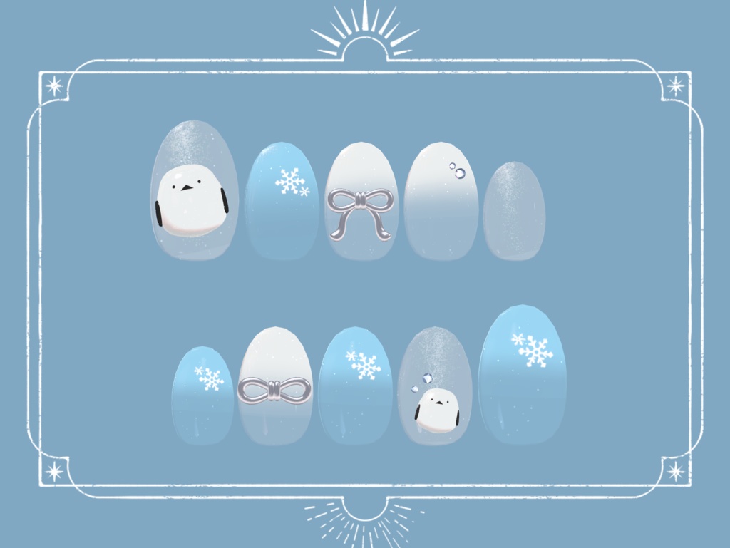 ぷっくりシマエナガのネイルチップ