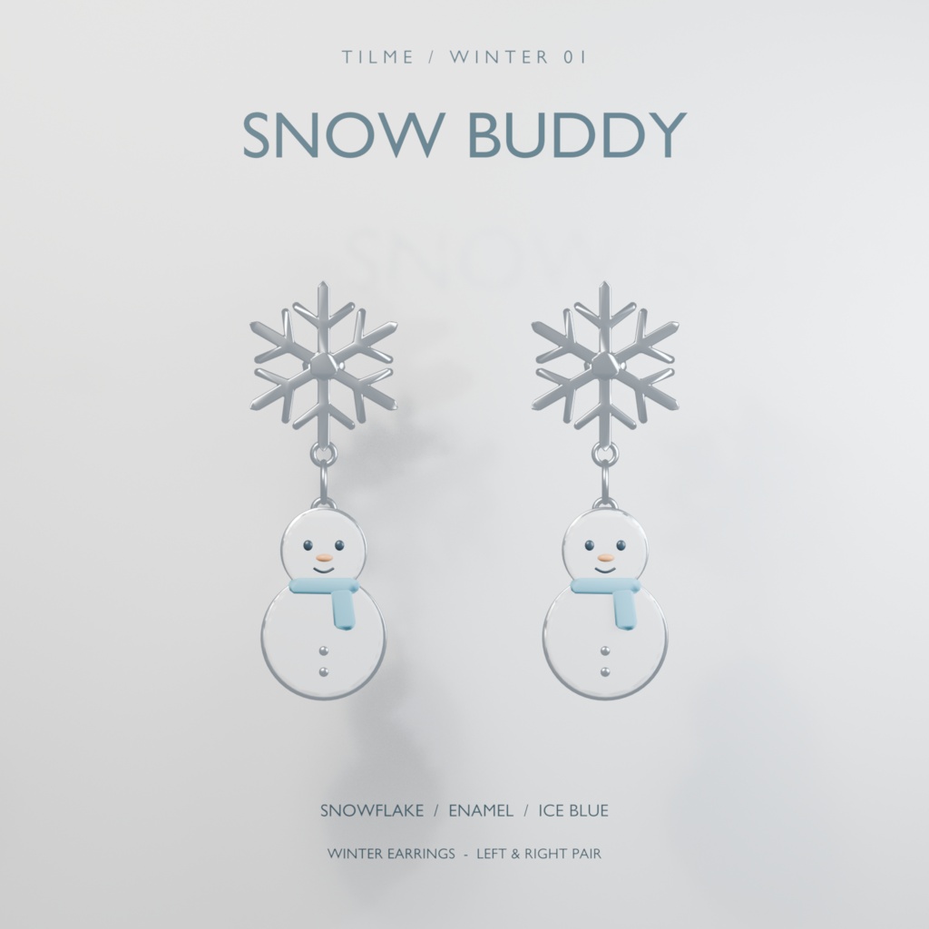 【VRChat想定・3Dモデル】SNOW BUDDY|雪の結晶と雪だるまのピアス