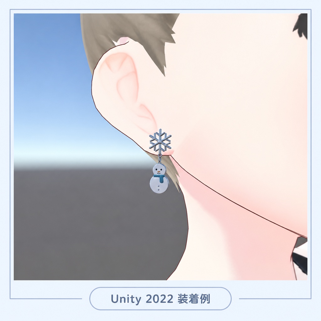 【VRChat想定・3Dモデル】SNOW BUDDY|雪の結晶と雪だるまのピアス