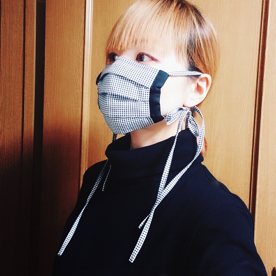 Sale♪黒ギンガムチェックプリーツマスク