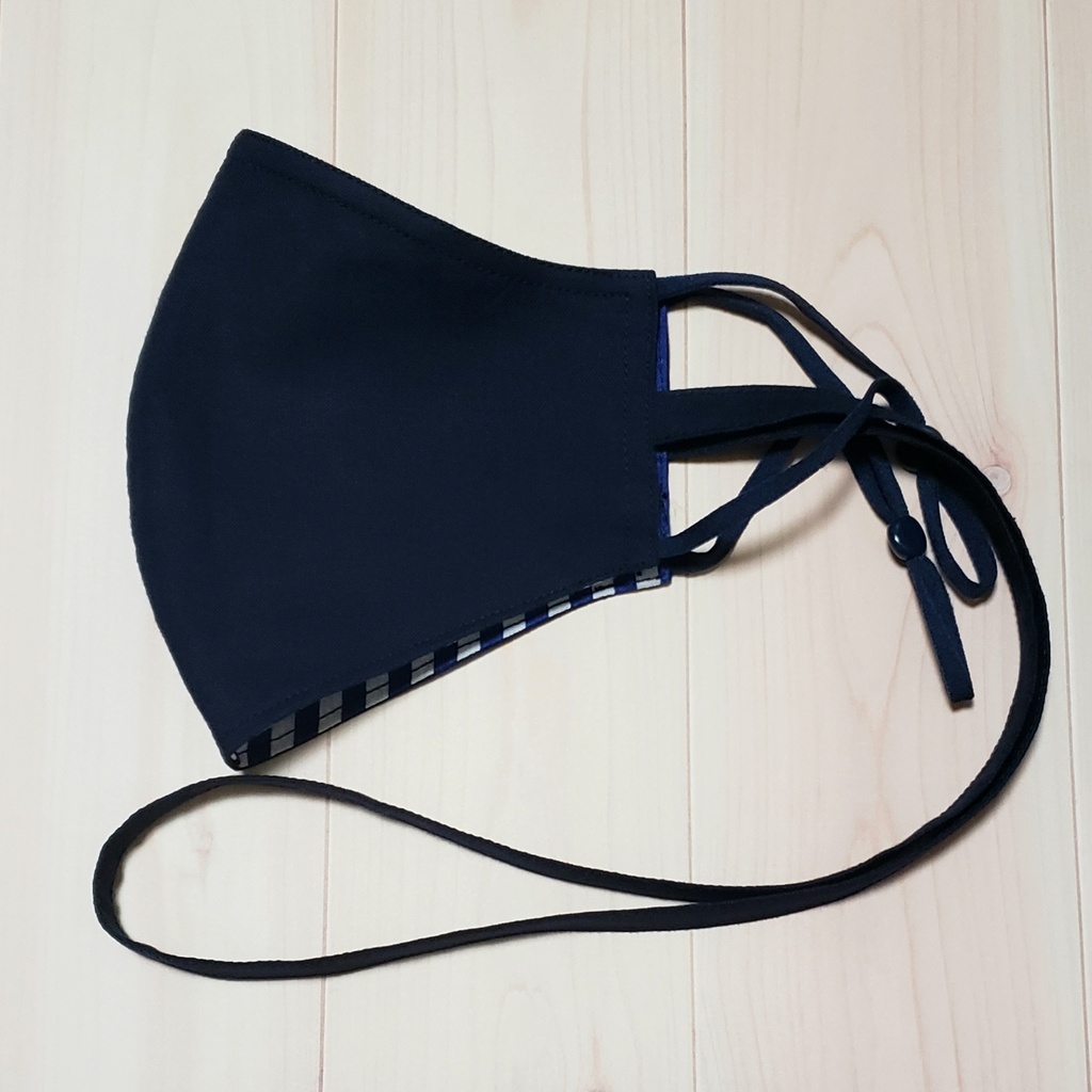 Sale♪ストラップ一体型マスク/ネイビー×ブルーストライプ
