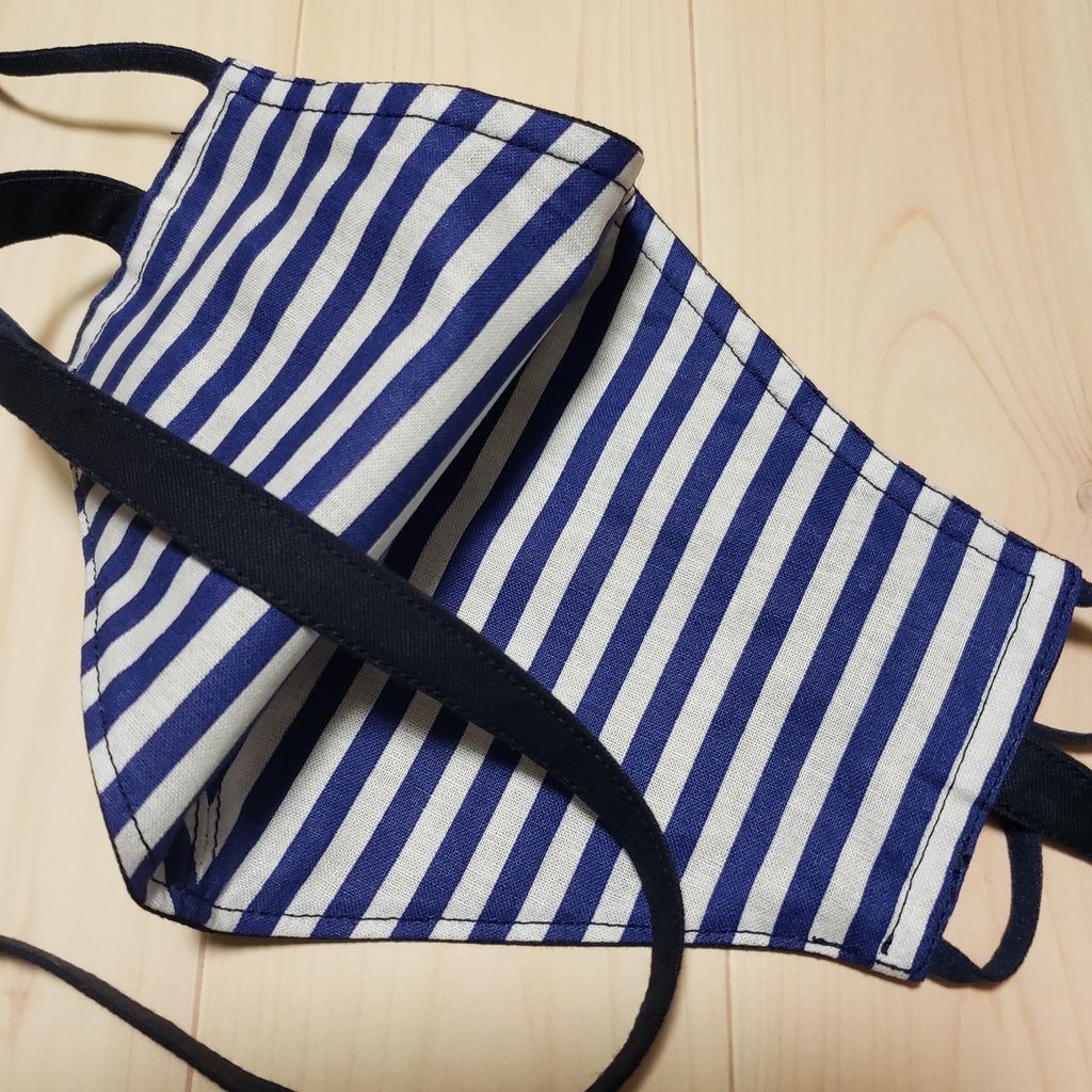 Sale♪ストラップ一体型マスク/ネイビー×ブルーストライプ