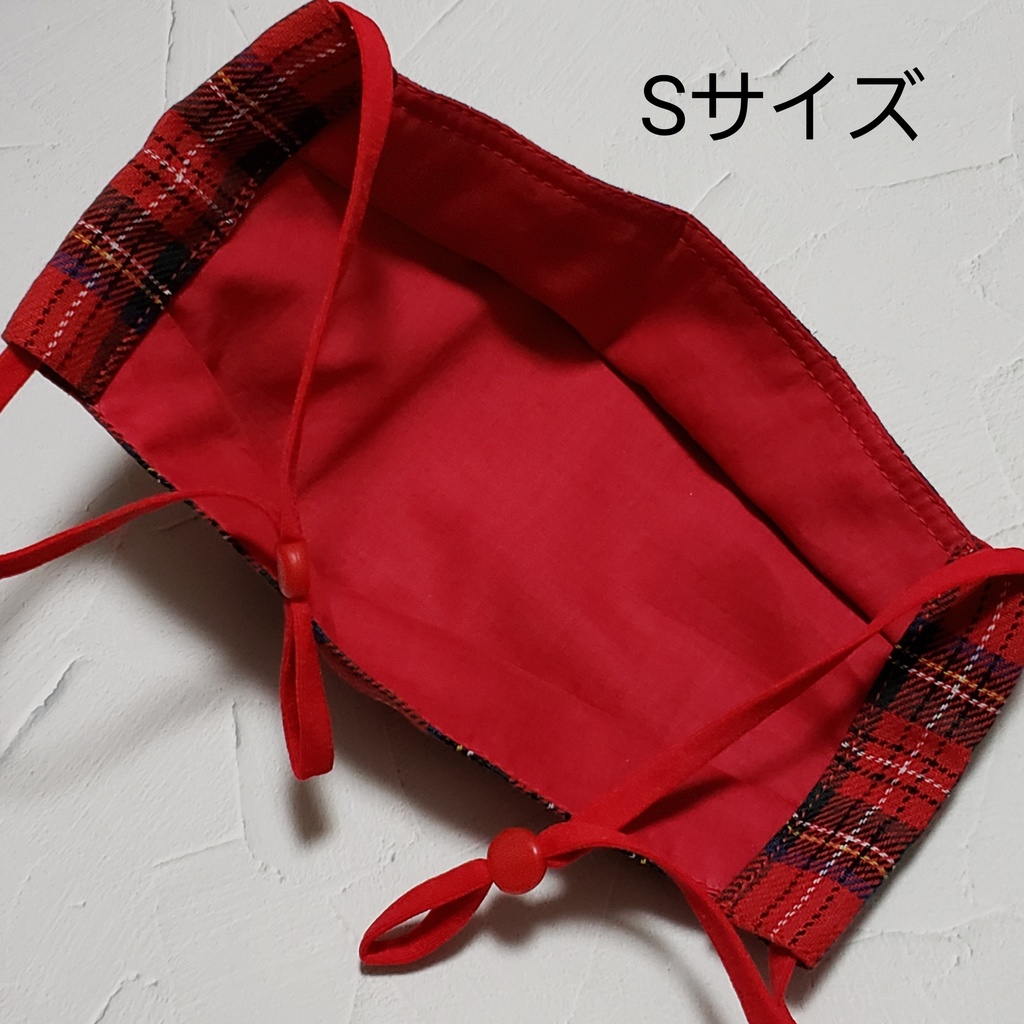 赤タータンチェックボックスマスク