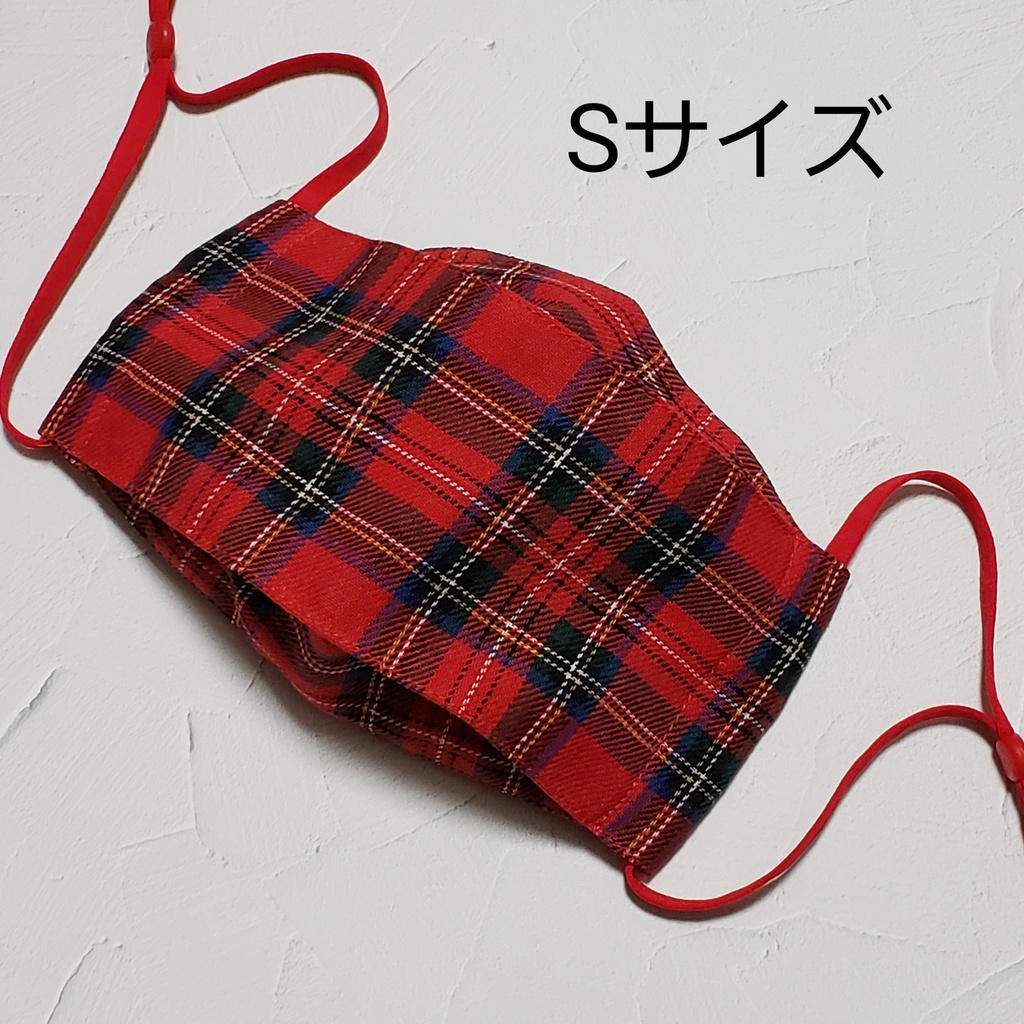 赤タータンチェックボックスマスク