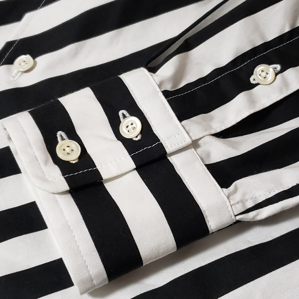 バイアスストライプメンズシャツ/ブラック×ホワイト