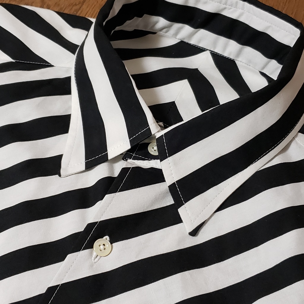 バイアスストライプメンズシャツ/ブラック×ホワイト