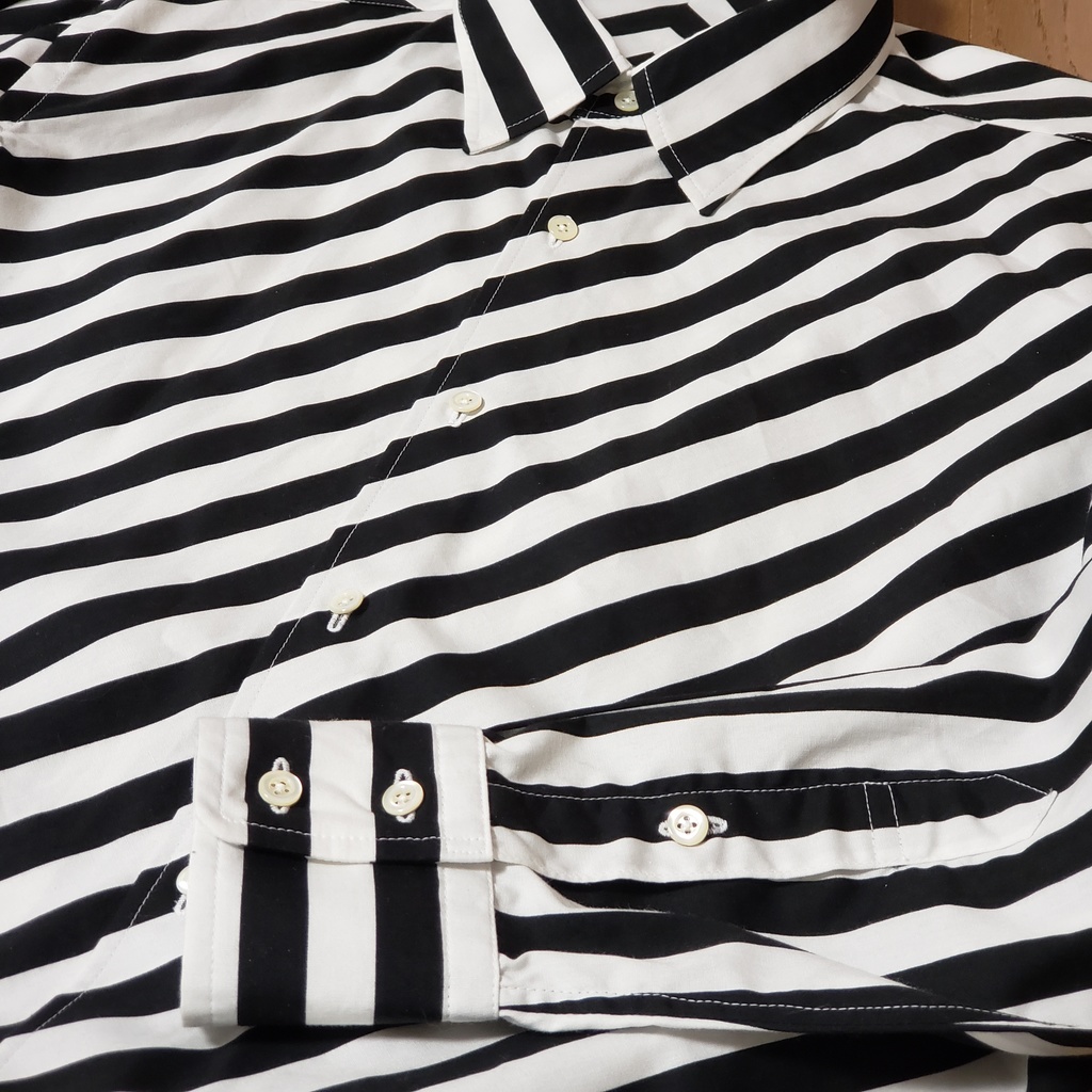 バイアスストライプメンズシャツ/ブラック×ホワイト