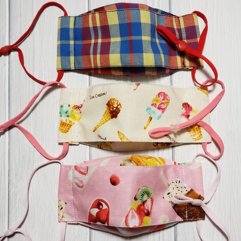 キッズマスクボックスタイプ3個セット巾着付き/アイスクリーム