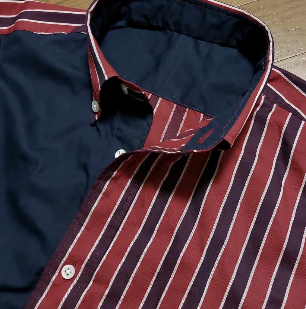 レジメンタルストライプ×ネイビーメンズシャツMサイズ