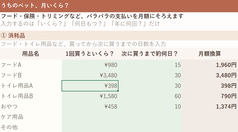 うちの子に、月いくら?|フード・保険・トリミングなどを月額換算【Excel】
