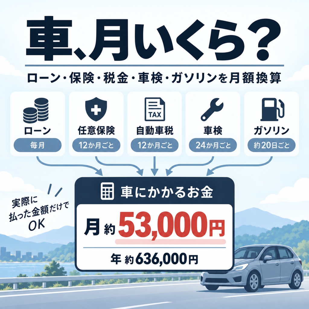 車、月いくら?|ローン・保険・税金・車検・ガソリンを月額換算【Excel】