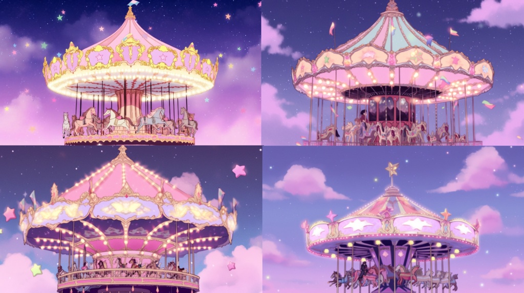 Free 80s Retro Carousel 1 (Raw AI Image) 無料 80年代風レトロメリーゴーランド 1(AI無加工画像)