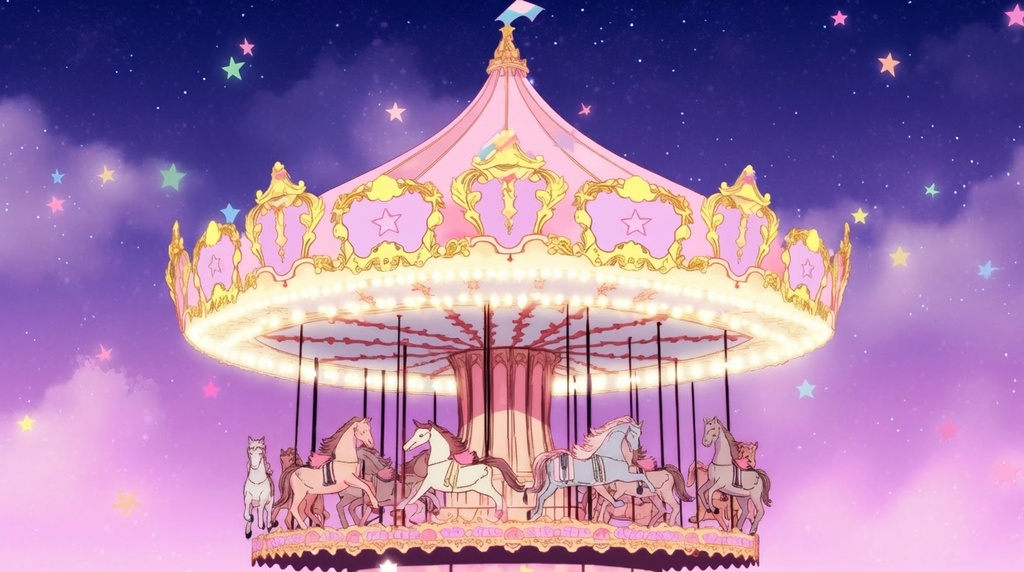 Free 80s Retro Carousel 1 (Raw AI Image) 無料 80年代風レトロメリーゴーランド 1(AI無加工画像)