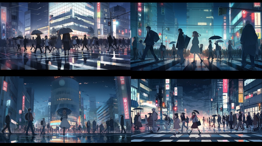 Free: Rainy City Crossing 01 (Raw AI Image) 無料：雨のスクランブル交差点 01（AI無加工画像）