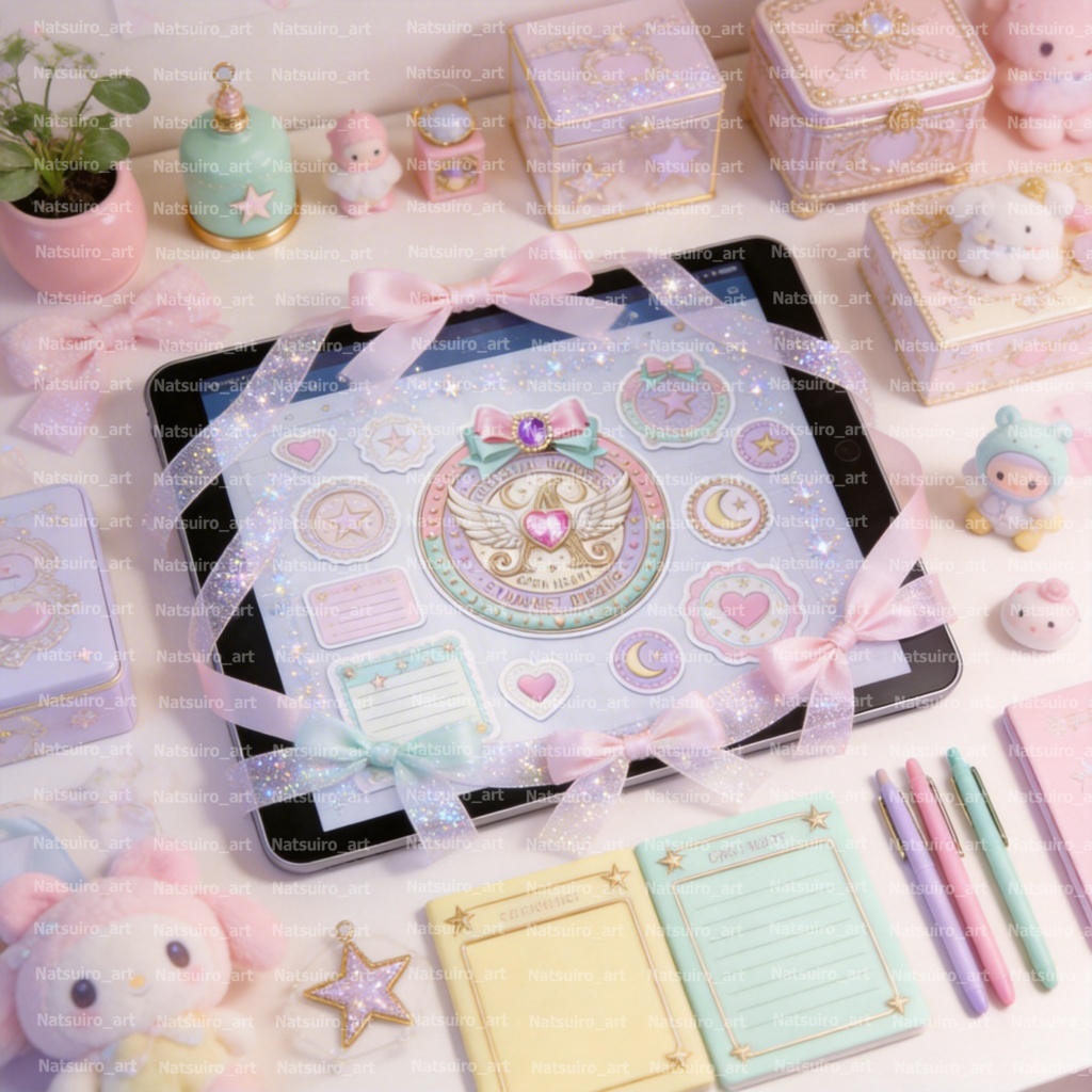 ぷっくり立体デジタルシール/魔法のコンパクト/アルファベットA~N(背景透過)