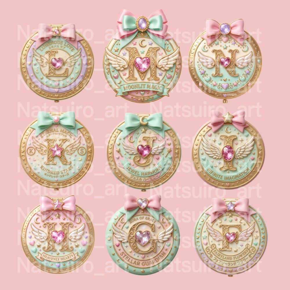 ぷっくり立体デジタルシール/魔法のコンパクト/アルファベットA~N(背景透過)