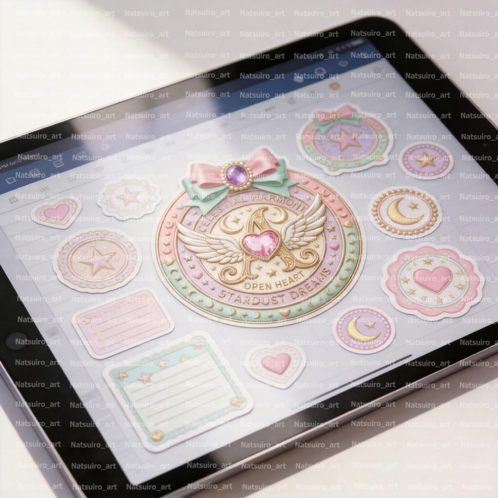 ぷっくり立体デジタルシール/魔法のコンパクト/アルファベットA~N(背景透過)