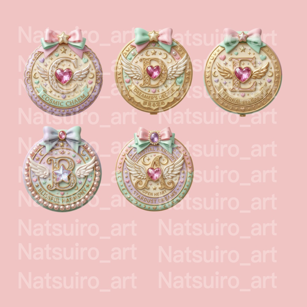 ぷっくり立体デジタルシール/魔法のコンパクト/アルファベットA~N(背景透過)