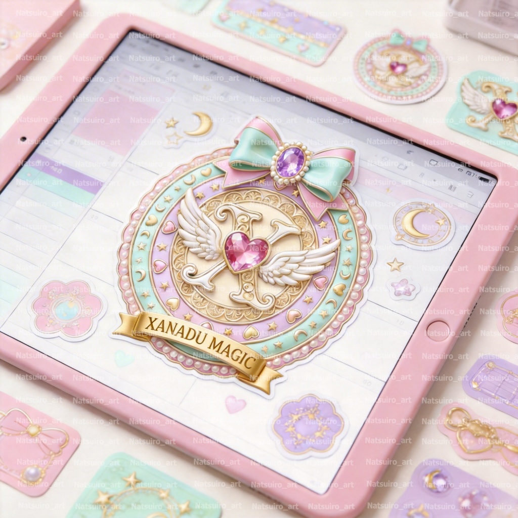 ぷっくりシール、クリップアート/魔法のコンパクト/アルファベットO~Z(背景透過)