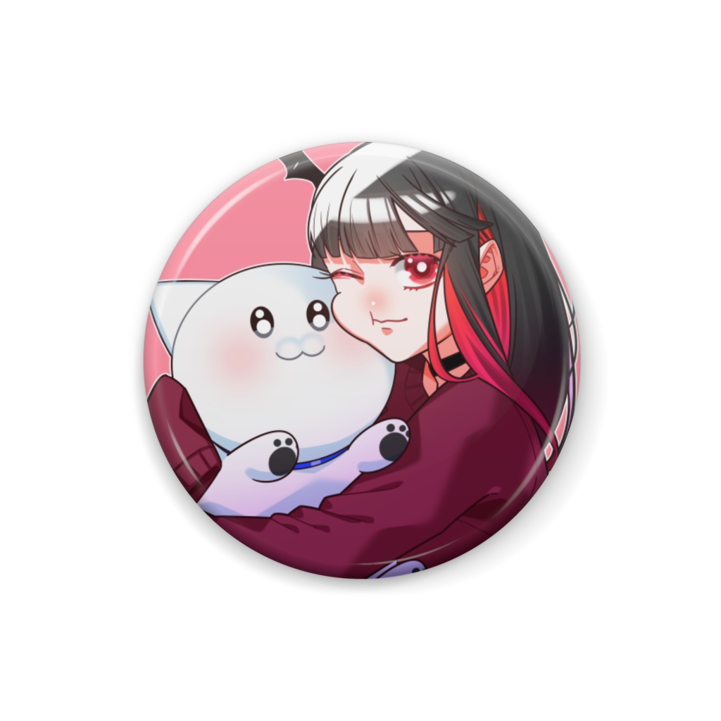 眷属をはぐっと！背景ピンク❤︎リリアの缶バッチversion1
