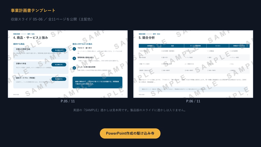 事業計画書テンプレート|創業融資に強い11枚の型×3配色【数値サンプル・悲観シナリオ入り】